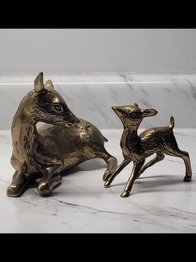 Vintage Brass Deer Figurine Pair